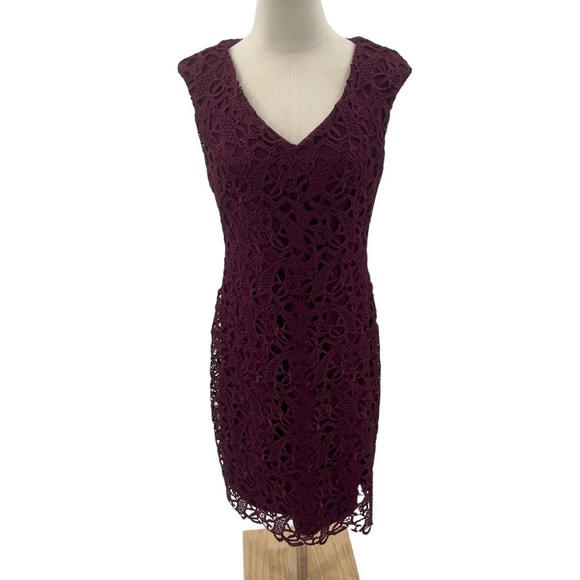 lianna lace midi dress Lianna Burgundy Semi-Velvet Lace Maxi Dress with High Slit by Arti Gogna